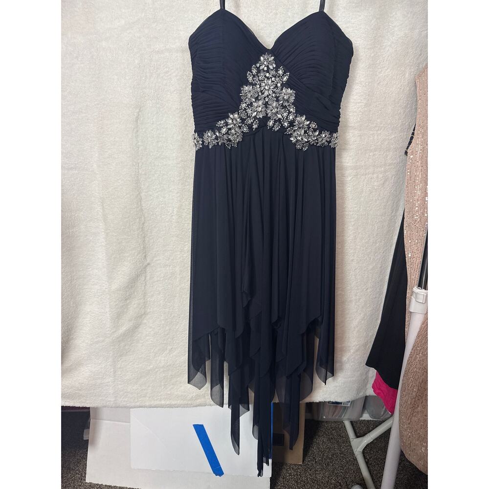 BN #605 XSCAPE Xscape by Joanna Chen Strapless Navy Embellished Dress - Size 14